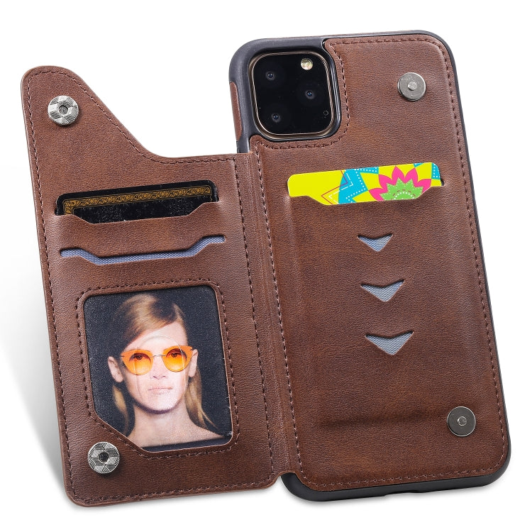 For iPhone 11 Pro Max Shockproof Calf Texture Protective Case with Holder & Card Slots & Frame
