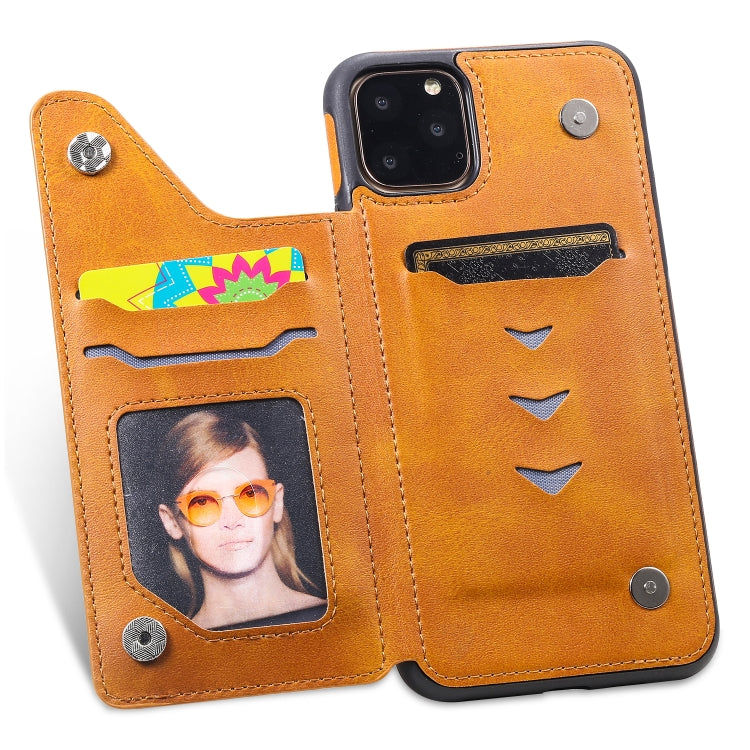 For iPhone 11 Pro Max Shockproof Calf Texture Protective Case with Holder & Card Slots & Frame