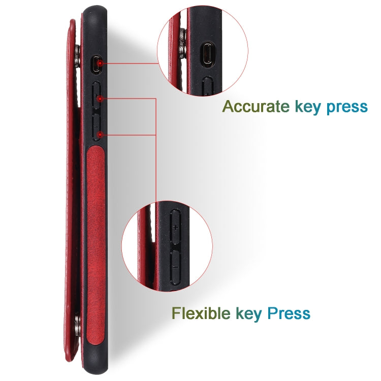 For iPhone 11 Pro Max Shockproof Calf Texture Protective Case with Holder & Card Slots & Frame