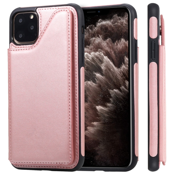 For iPhone 11 Pro Max Shockproof Calf Texture Protective Case with Holder & Card Slots & Frame
