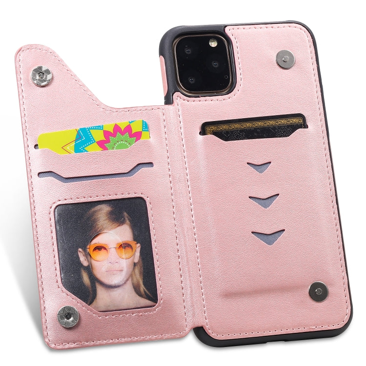 For iPhone 11 Pro Max Shockproof Calf Texture Protective Case with Holder & Card Slots & Frame