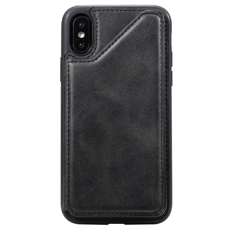 For iPhone X Shockproof Calf Texture Protective Case with Holder & Card Slots & Frame