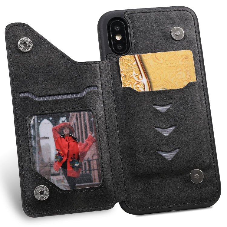 For iPhone X Shockproof Calf Texture Protective Case with Holder & Card Slots & Frame