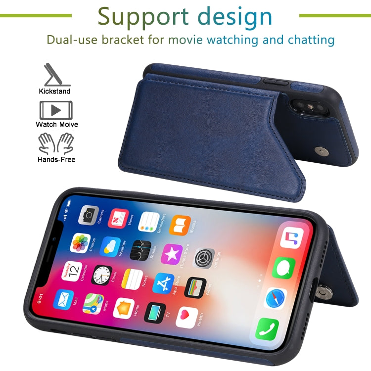 For iPhone X Shockproof Calf Texture Protective Case with Holder & Card Slots & Frame
