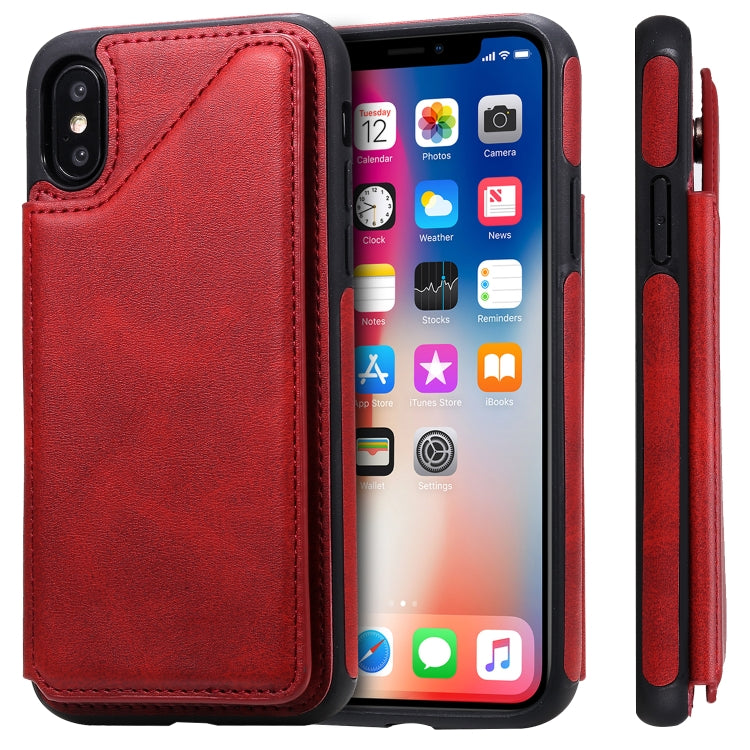 For iPhone X Shockproof Calf Texture Protective Case with Holder & Card Slots & Frame