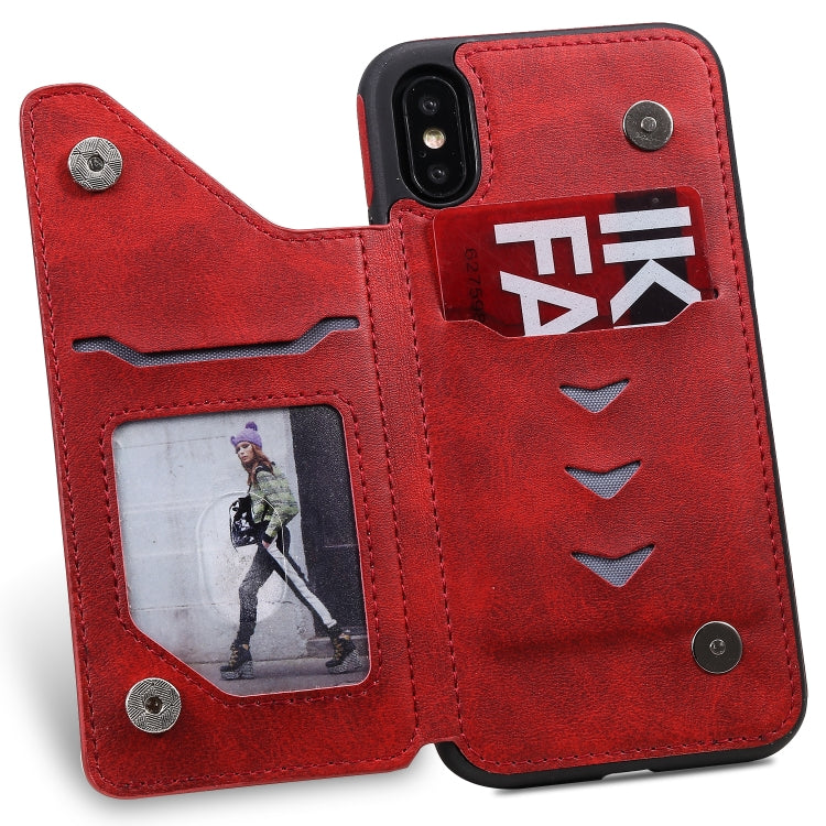 For iPhone X Shockproof Calf Texture Protective Case with Holder & Card Slots & Frame
