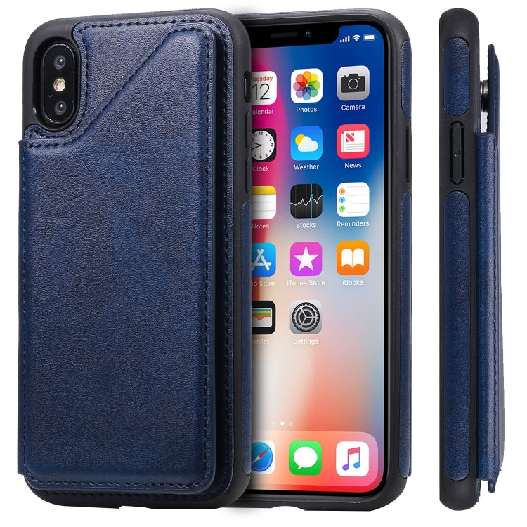 For iPhone X Shockproof Calf Texture Protective Case with Holder & Card Slots & Frame