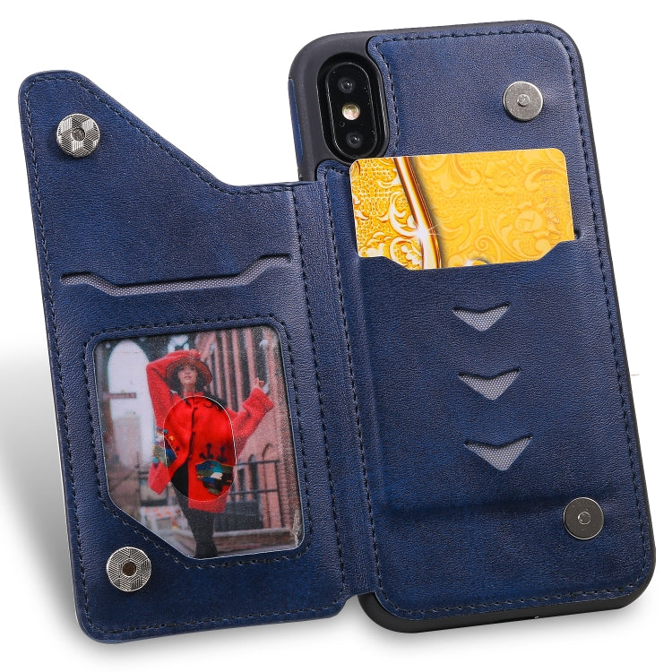For iPhone X Shockproof Calf Texture Protective Case with Holder & Card Slots & Frame