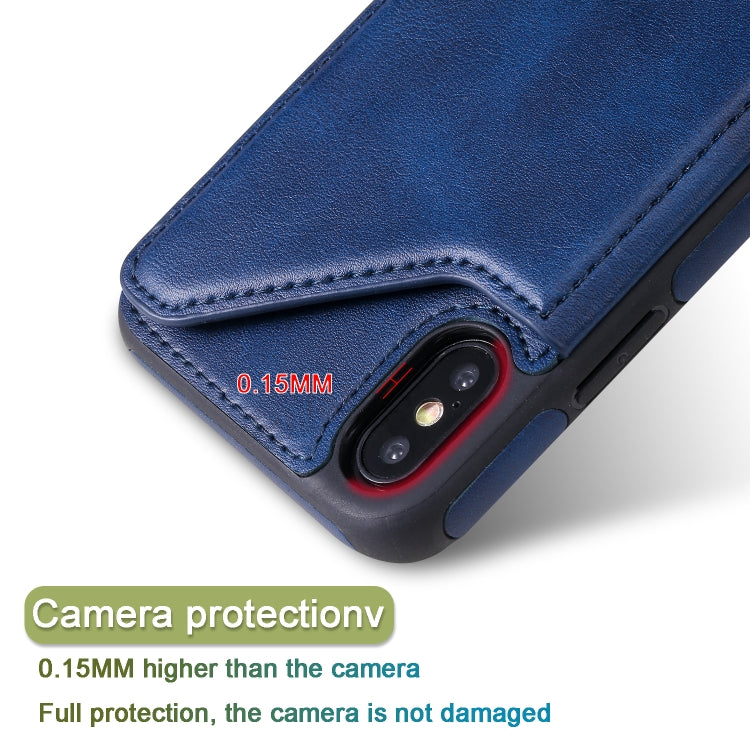 For iPhone X Shockproof Calf Texture Protective Case with Holder & Card Slots & Frame