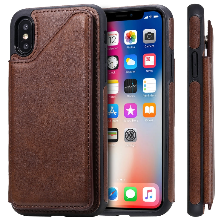 For iPhone X Shockproof Calf Texture Protective Case with Holder & Card Slots & Frame