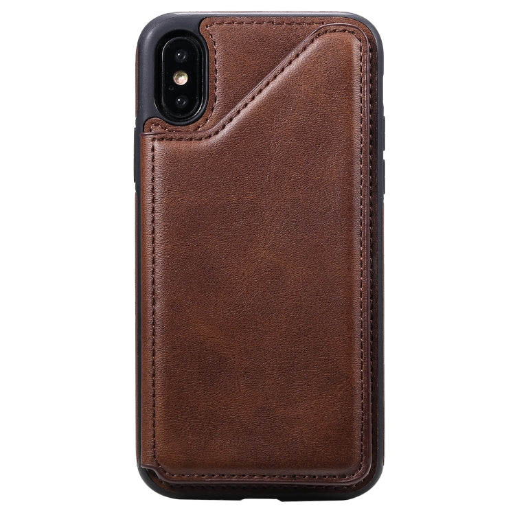 For iPhone X Shockproof Calf Texture Protective Case with Holder & Card Slots & Frame