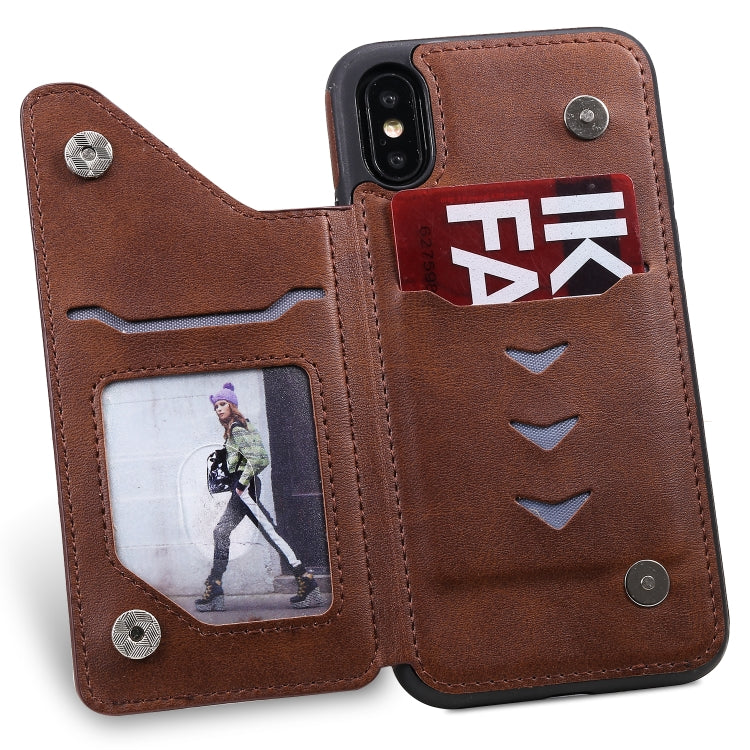 For iPhone X Shockproof Calf Texture Protective Case with Holder & Card Slots & Frame