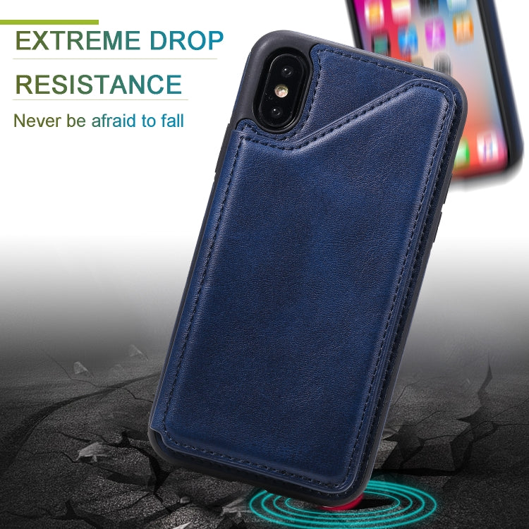 For iPhone X Shockproof Calf Texture Protective Case with Holder & Card Slots & Frame