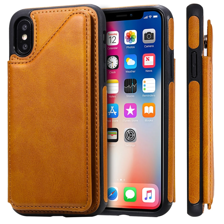 For iPhone X Shockproof Calf Texture Protective Case with Holder & Card Slots & Frame