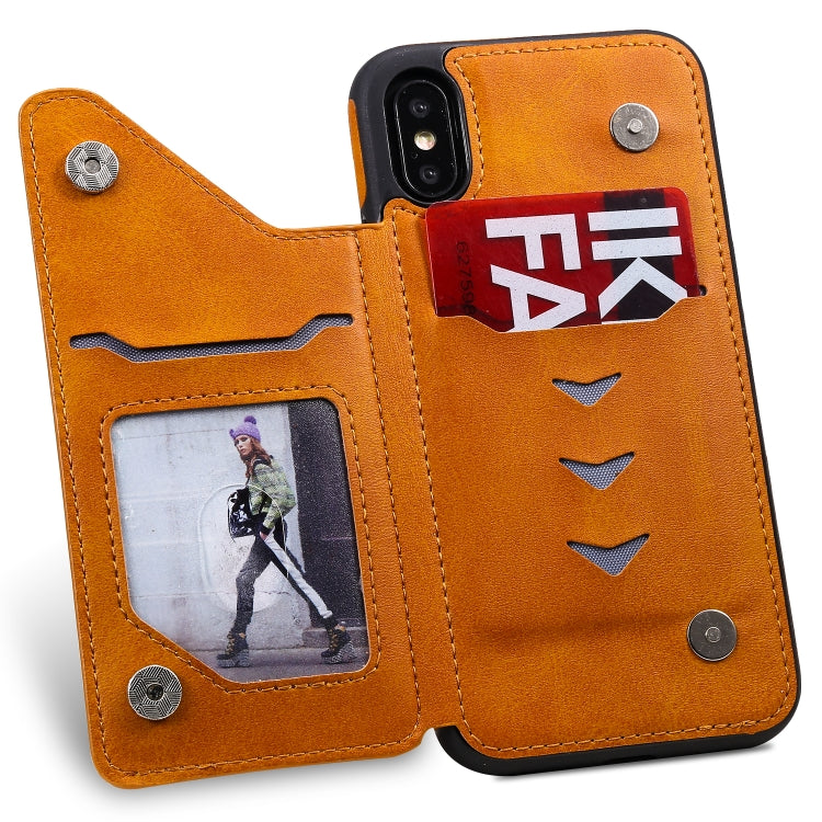 For iPhone X Shockproof Calf Texture Protective Case with Holder & Card Slots & Frame