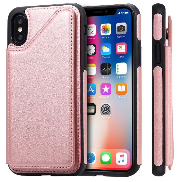 For iPhone X Shockproof Calf Texture Protective Case with Holder & Card Slots & Frame