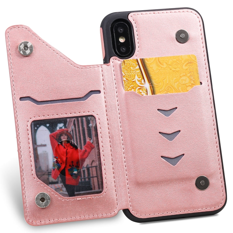 For iPhone X Shockproof Calf Texture Protective Case with Holder & Card Slots & Frame