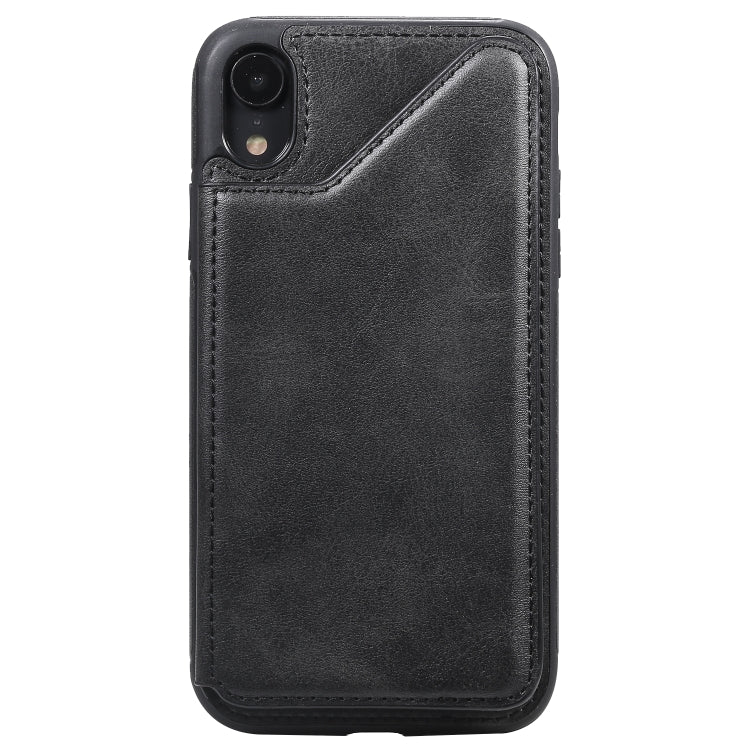For iPhone XR Shockproof Calf Texture Protective Case with Holder & Card Slots & Frame