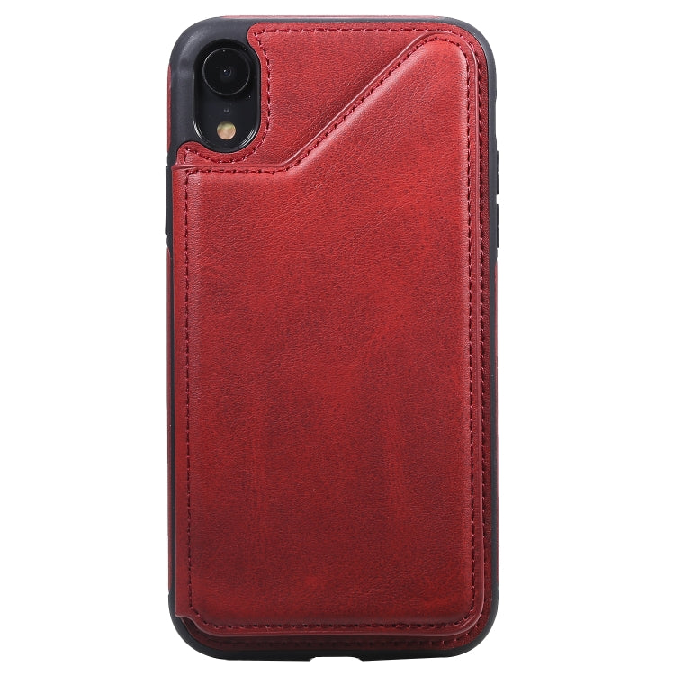 For iPhone XR Shockproof Calf Texture Protective Case with Holder & Card Slots & Frame