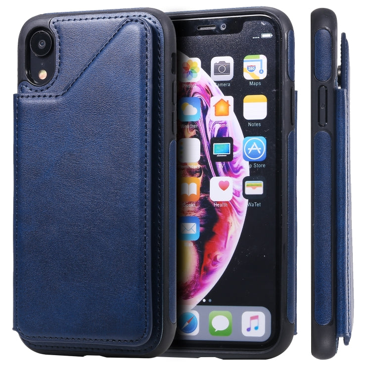 For iPhone XR Shockproof Calf Texture Protective Case with Holder & Card Slots & Frame