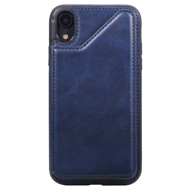 For iPhone XR Shockproof Calf Texture Protective Case with Holder & Card Slots & Frame