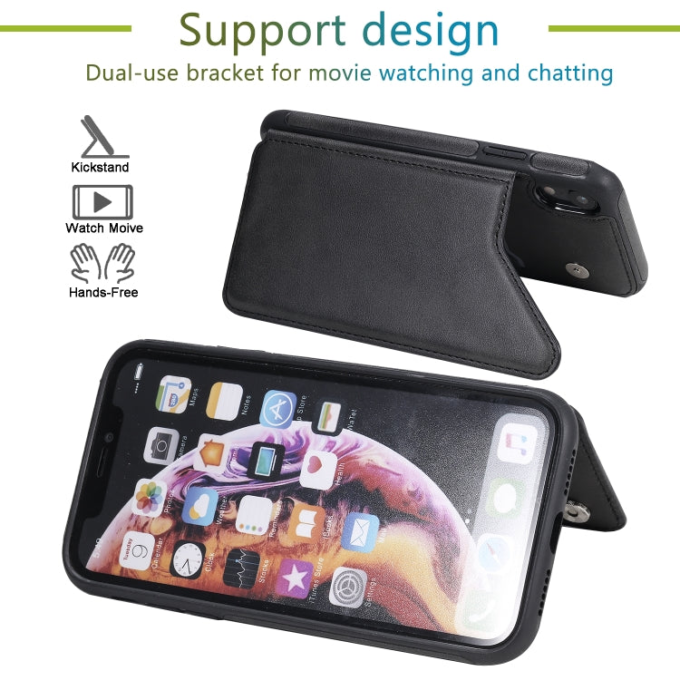 For iPhone XR Shockproof Calf Texture Protective Case with Holder & Card Slots & Frame