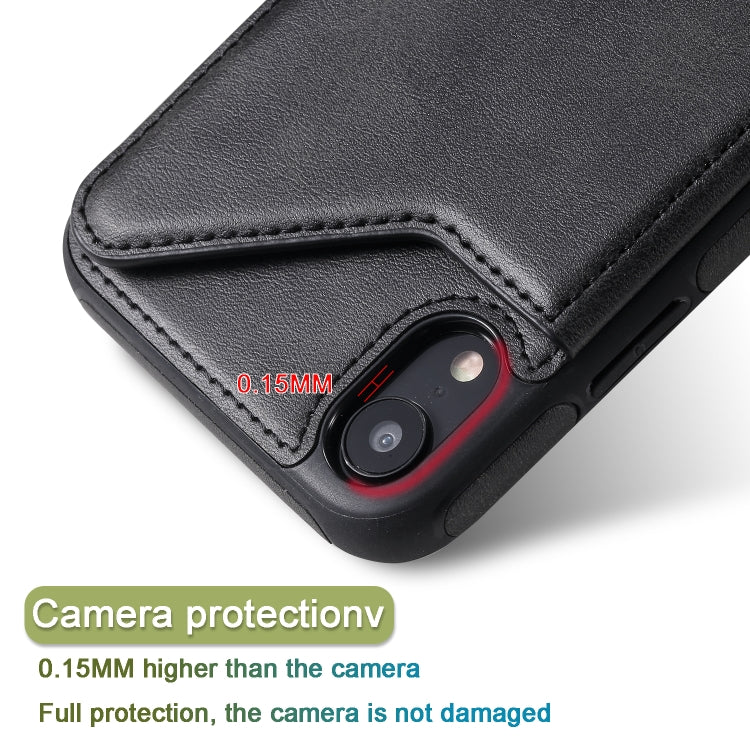 For iPhone XR Shockproof Calf Texture Protective Case with Holder & Card Slots & Frame