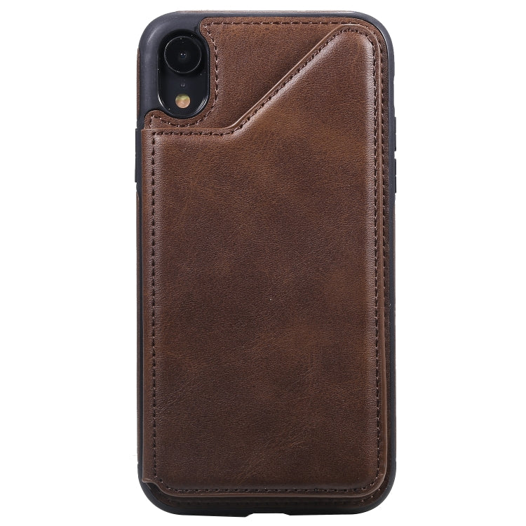 For iPhone XR Shockproof Calf Texture Protective Case with Holder & Card Slots & Frame