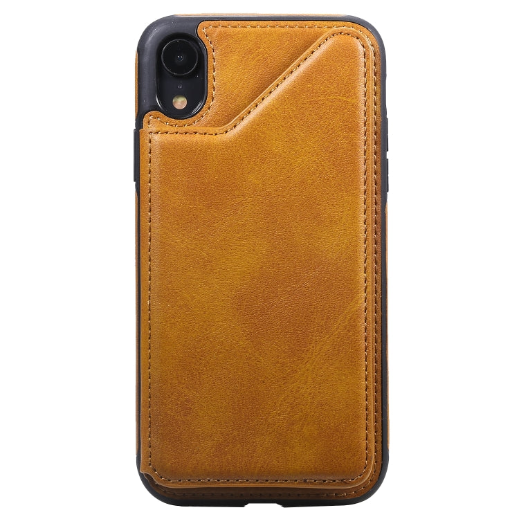 For iPhone XR Shockproof Calf Texture Protective Case with Holder & Card Slots & Frame