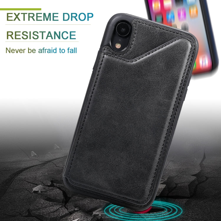 For iPhone XR Shockproof Calf Texture Protective Case with Holder & Card Slots & Frame