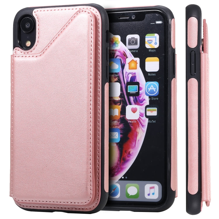 For iPhone XR Shockproof Calf Texture Protective Case with Holder & Card Slots & Frame