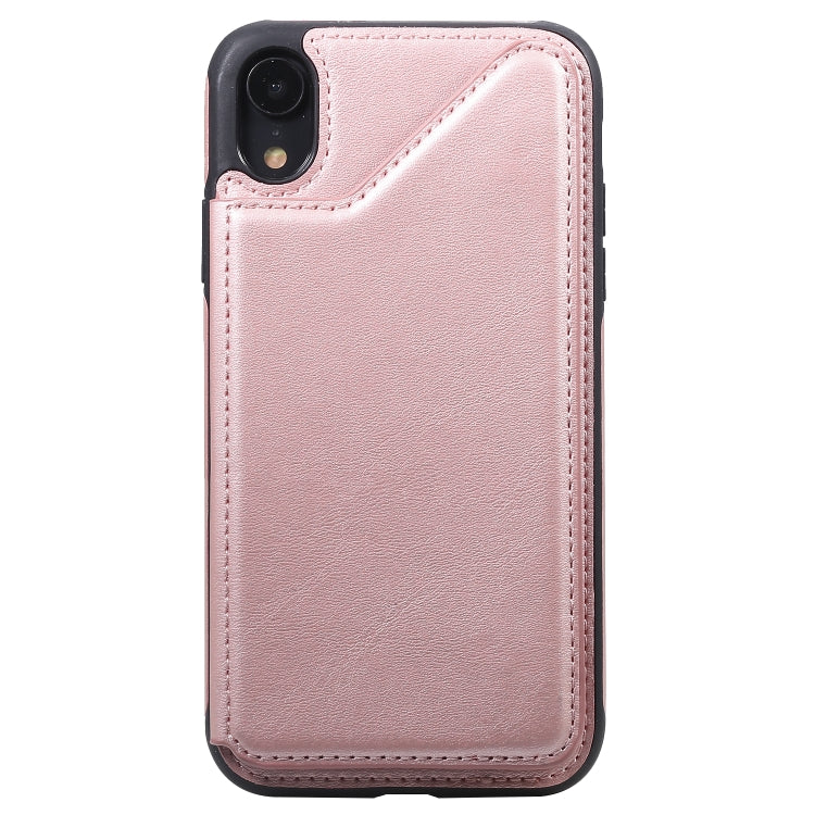 For iPhone XR Shockproof Calf Texture Protective Case with Holder & Card Slots & Frame