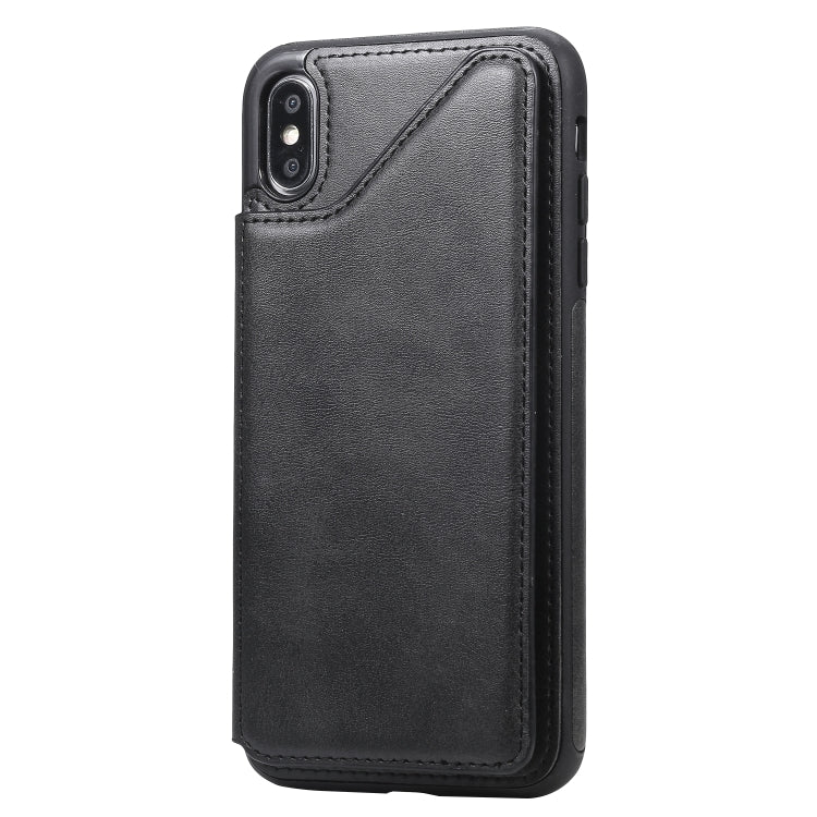 For iPhone XS Max Shockproof Calf Texture Protective Case with Holder & Card Slots & Frame