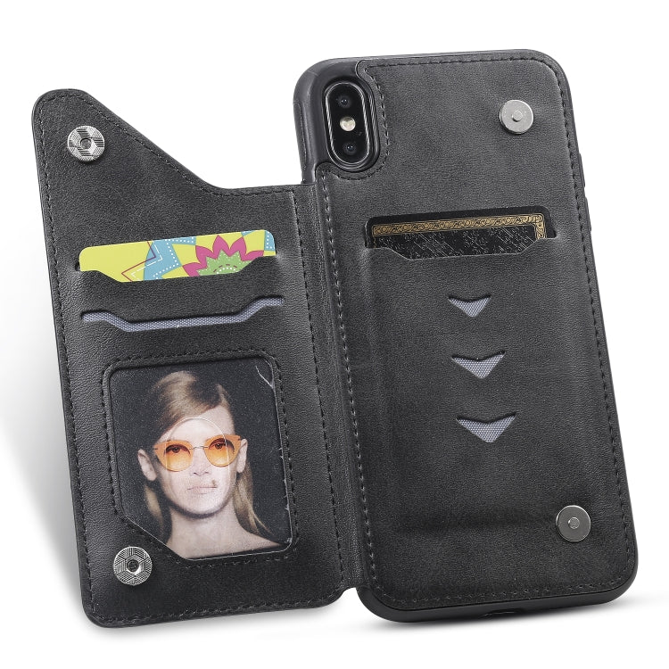 For iPhone XS Max Shockproof Calf Texture Protective Case with Holder & Card Slots & Frame