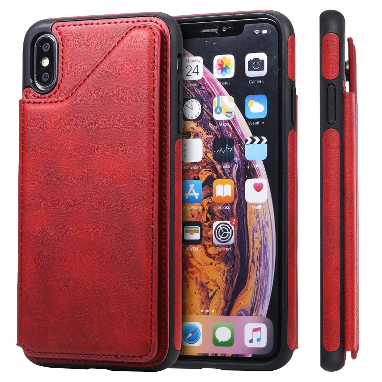 For iPhone XS Max Shockproof Calf Texture Protective Case with Holder & Card Slots & Frame