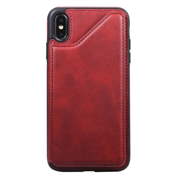 For iPhone XS Max Shockproof Calf Texture Protective Case with Holder & Card Slots & Frame