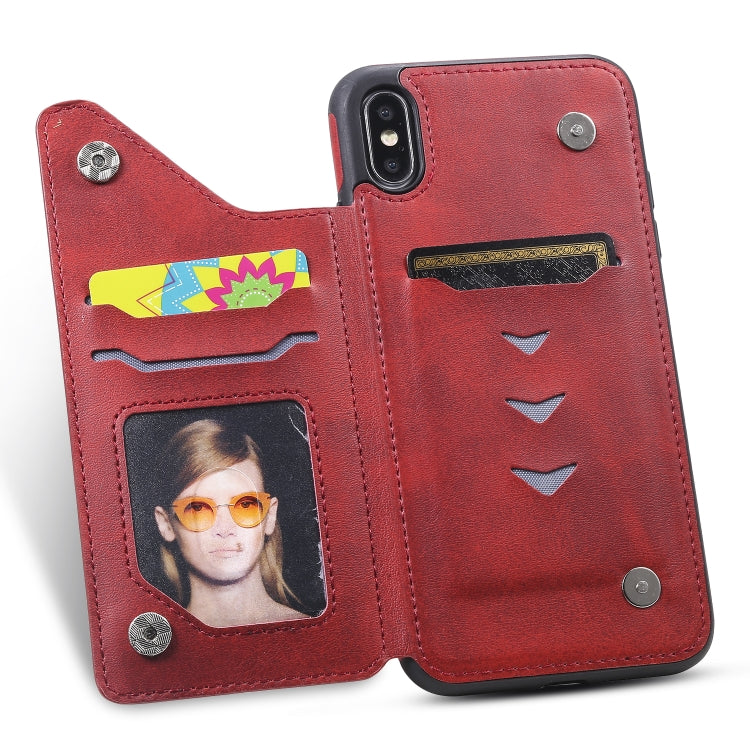 For iPhone XS Max Shockproof Calf Texture Protective Case with Holder & Card Slots & Frame