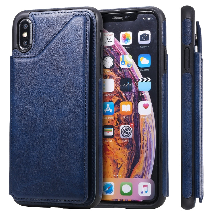 For iPhone XS Max Shockproof Calf Texture Protective Case with Holder & Card Slots & Frame
