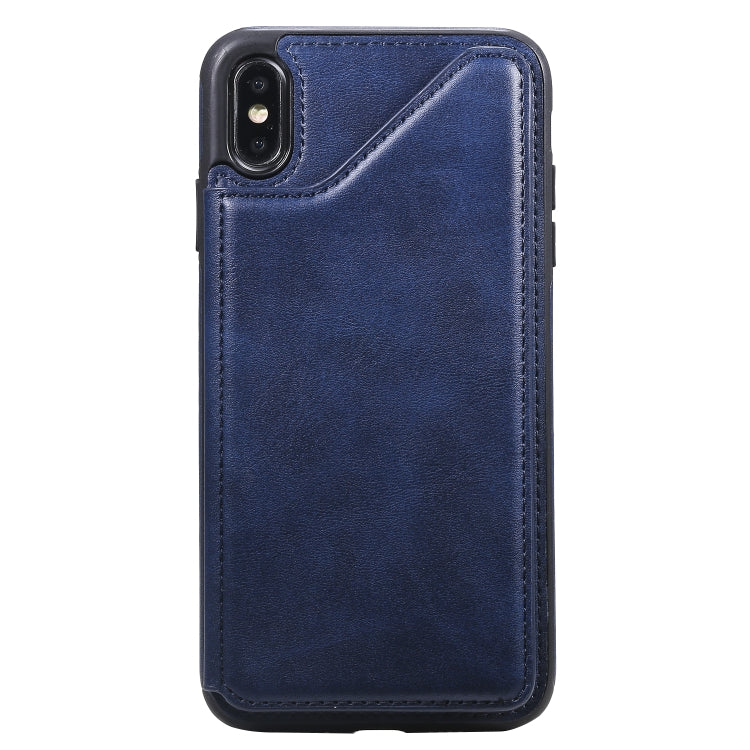 For iPhone XS Max Shockproof Calf Texture Protective Case with Holder & Card Slots & Frame
