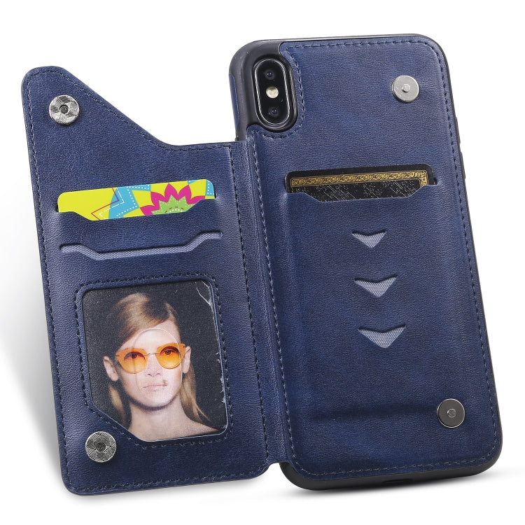 For iPhone XS Max Shockproof Calf Texture Protective Case with Holder & Card Slots & Frame