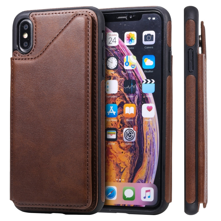 For iPhone XS Max Shockproof Calf Texture Protective Case with Holder & Card Slots & Frame