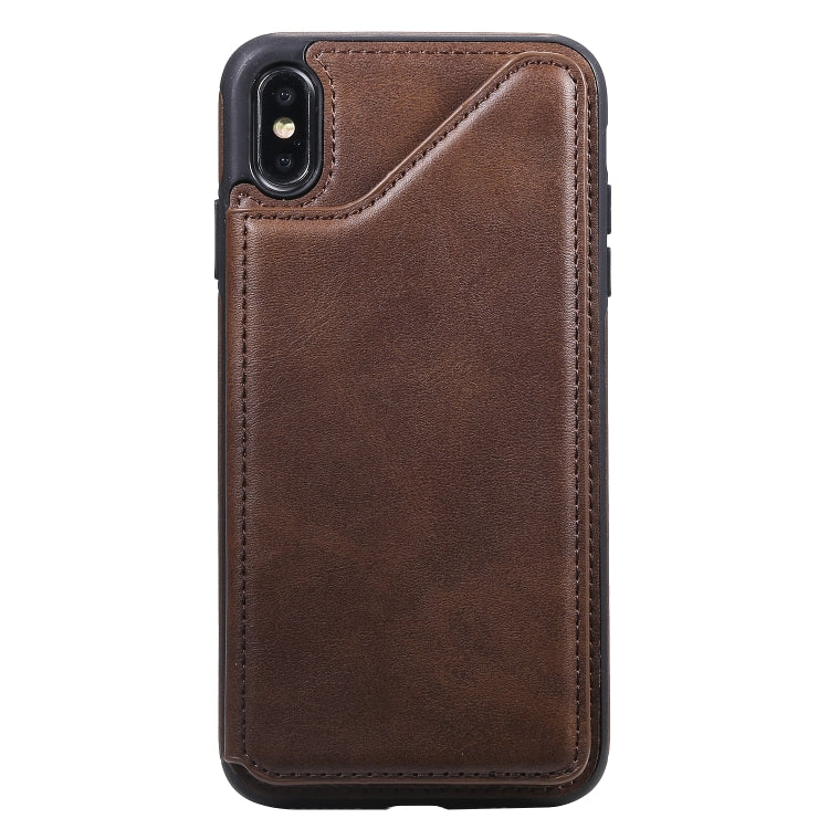 For iPhone XS Max Shockproof Calf Texture Protective Case with Holder & Card Slots & Frame