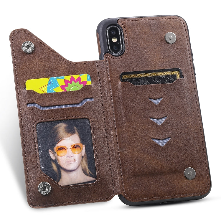 For iPhone XS Max Shockproof Calf Texture Protective Case with Holder & Card Slots & Frame