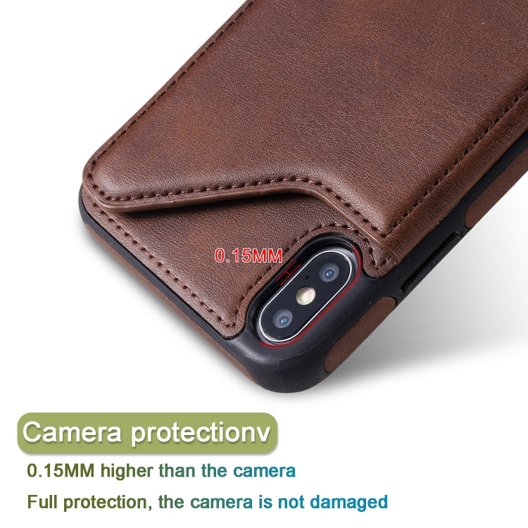For iPhone XS Max Shockproof Calf Texture Protective Case with Holder & Card Slots & Frame