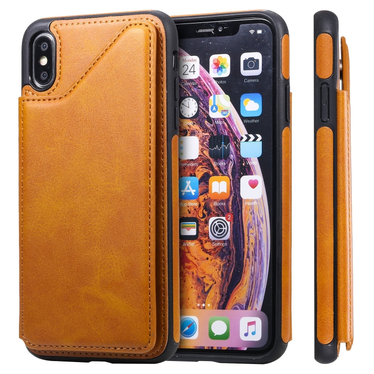 For iPhone XS Max Shockproof Calf Texture Protective Case with Holder & Card Slots & Frame
