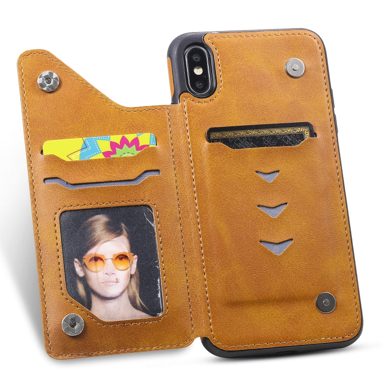 For iPhone XS Max Shockproof Calf Texture Protective Case with Holder & Card Slots & Frame