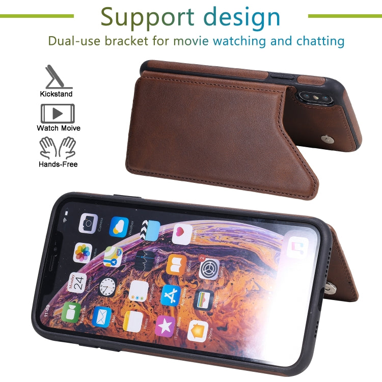 For iPhone XS Max Shockproof Calf Texture Protective Case with Holder & Card Slots & Frame