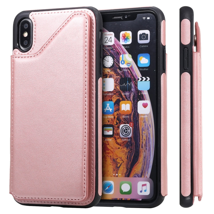 For iPhone XS Max Shockproof Calf Texture Protective Case with Holder & Card Slots & Frame
