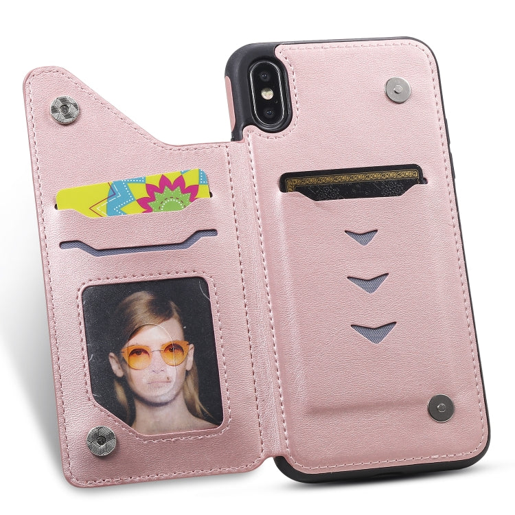 For iPhone XS Max Shockproof Calf Texture Protective Case with Holder & Card Slots & Frame