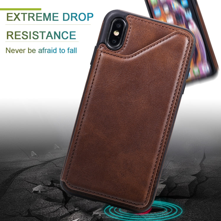 For iPhone XS Max Shockproof Calf Texture Protective Case with Holder & Card Slots & Frame